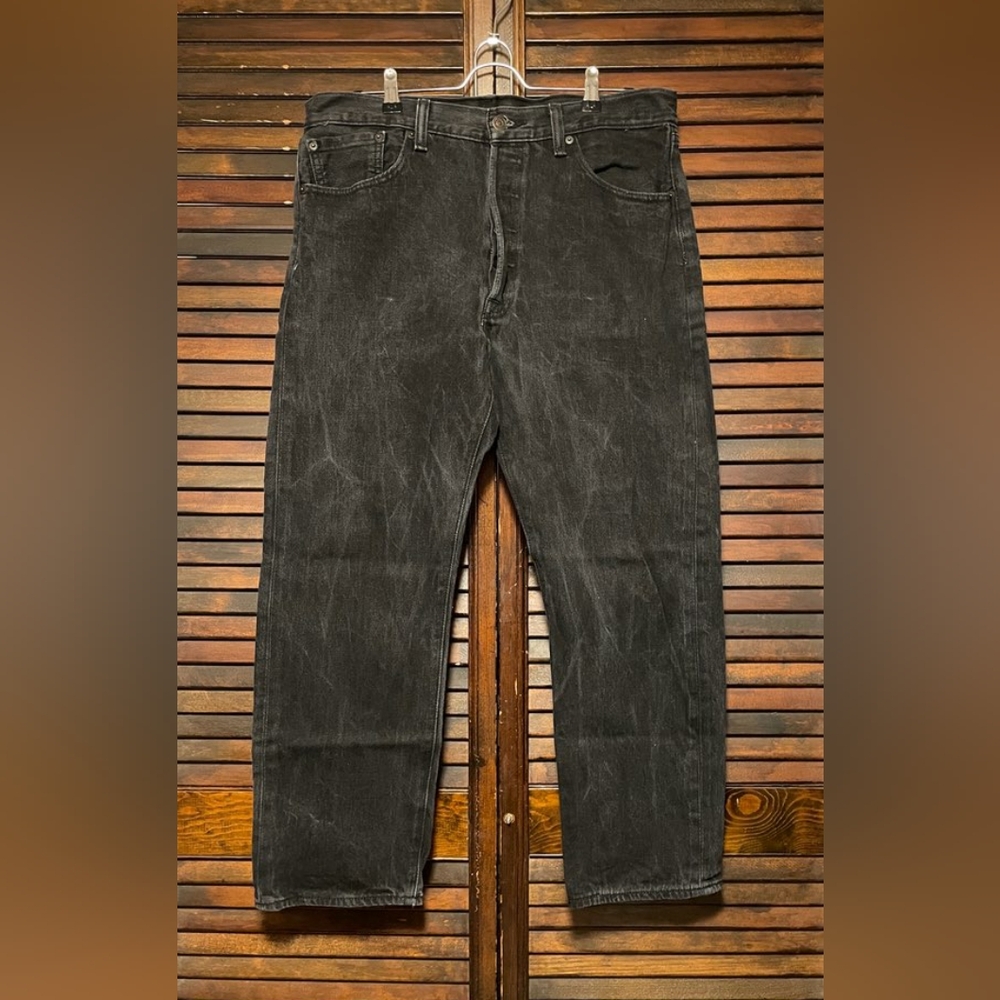 LEVI'S JEANS Mens Black Distressed Straight Leg, W35, L30